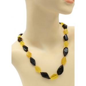 Бусы из натурального янтаря Ромбики 10*20мм-15*25мм цвет лимонный, зеленый, 26г, 53см