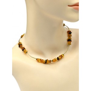 Бусы из натурального янтаря с золотистой фурнитурой галтовка 5*4мм цвет ассорти, 40см