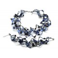 Комплект: бусы, браслет "Волна" 5 нитей цвет синий, 45см, 18см (иск.)