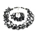 Комплект: бусы, браслет "Волна" 5 нитей цвет черный, 46см,18см (иск.)