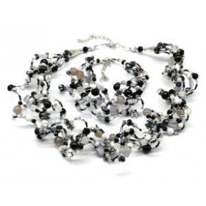 Комплект: бусы, браслет "Волна" 5 нитей цвет дымчато-серый, 46см, 18см (иск.)