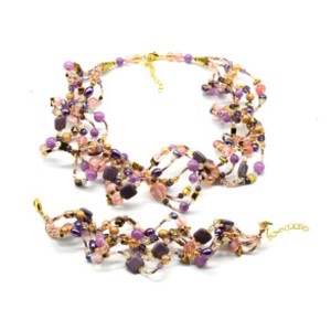 Комплект: бусы, браслет "Волна" 5 нитей цвет лавандово-розовый, 45см, 18см (иск.)