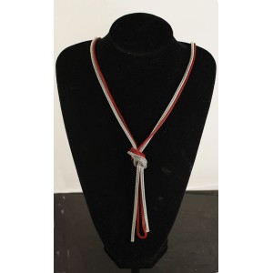 Колье из цепочек-жгутов, цвет красный, цвет серебристый