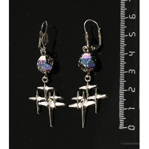 Серьги лава тонир. огранка, цвет серебристый хамелеон, подвеска "звезды"