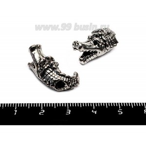 Бусина металлическая Крокодильчик, 24*10 мм, внутреннее отверстие 4 мм, цвет старое серебро, 1 штука Бусина металлическая Крокодильчик, 24*10 мм, внутреннее отверстие 4 мм, цвет старое серебро, 1 штука