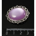 Брошь пластик сиреневый (эффект опала), с ажурным контуром, цвет ант. серебро, овал 25х18мм