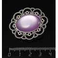 Брошь пластик сиреневый (эффект опала) "ромашка", цвет ант. серебро, овал 25х18мм
