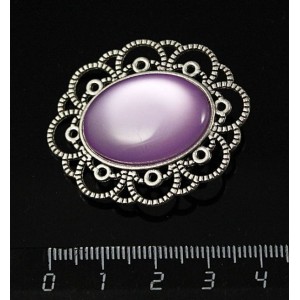 Брошь пластик сиреневый (эффект опала) "ромашка", цвет ант. серебро, овал 25х18мм