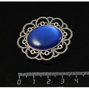 Брошь пластик синий (эффект опала) "ромашка", цвет ант. серебро, овал 25х18мм