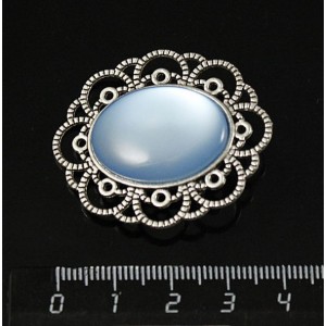 Брошь пластик голубой (эффект опала) "ромашка", цвет ант. серебро, овал 25х18мм