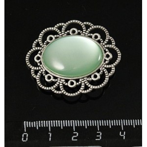 Брошь пластик мятный (эффект опала) "ромашка", цвет ант. серебро, овал 25х18мм