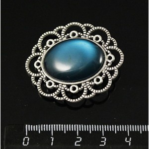 Брошь пластик изумрудный (эффект опала) "ромашка", цвет ант. серебро, овал 25х18мм