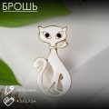 Брошь "Кошка" мур-мур, цвет белый, цвет золотистый