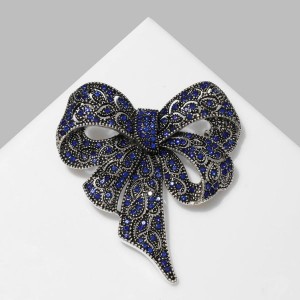 Брошь "Бант" узорчатый, цвет бело-синий, цвет серебристый Брошь "Бант" узорчатый, цвет бело-синий, цвет серебристый