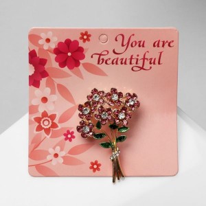 Брошь "8 марта" букет цветов, цветная, цвет золотистый