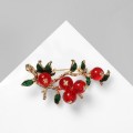 Брошь "Рябина" ягоды, цвет красно-зелёный, цвет золотистый