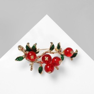 Брошь "Рябина" ягоды, цвет красно-зелёный, цвет золотистый Брошь "Рябина" ягоды, цвет красно-зелёный, цвет золотистый