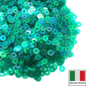 Пайетки 3 мм Италия плоские, цвет 7400 Verde Irise Trasparenti (Изумрудный прозрачный ирис) 3 грамма (ок.1600 штук)