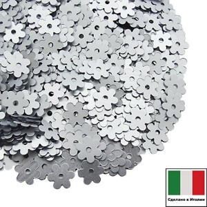 Пайетки 5 мм Италия Цветочки цвет 916W  Argento Satinato (Серебро сатин) 3 грамма/упаковка