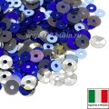 Микс пайеток РИМИНИ (Плоские 3 мм 616w, azzurro, 4 мм 0707,5561 чаши 4мм 1111) серебристый, голубой, синий, серый, Италия 3 грамма
