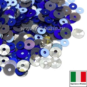 Микс пайеток РИМИНИ (Плоские 3 мм 616w, azzurro, 4 мм 0707,5561 чаши 4мм 1111) серебристый, голубой, синий, серый, Италия 3 грамма