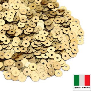 Пайетки 4 мм Италия плоские цвет 236W Oro Giallo Satinato (матовое золото) 3 грамма (ок. 900 штук)