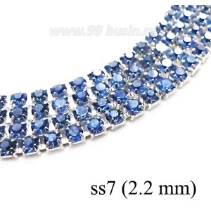 Стразовая цепочка 2.2 мм (ss7) цвет сапфир/серебристый Тайвань 0,5 метра