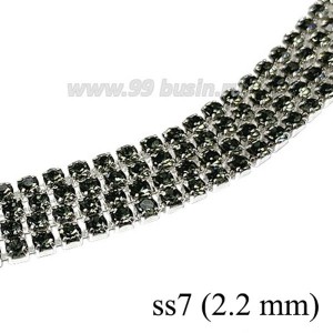 Стразовая цепочка 2.2 мм (ss7) цвет дымчатый серый/серебристый Тайвань 0,5 метра