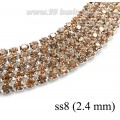 Стразовая цепочка 2,4 мм (ss8) цвет персиковый/серебристый Тайвань 0,5 метра