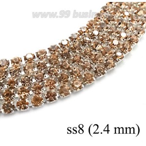 Стразовая цепочка 2,4 мм (ss8) цвет персиковый/серебристый Тайвань 0,5 метра