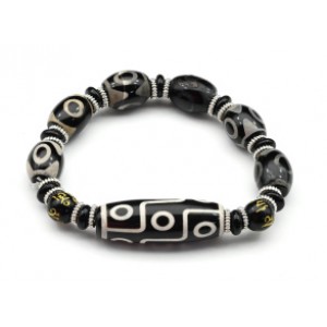 Браслет для мужчин Девять глаз бочонок 14*40мм Три глаза бочонок 12*15мм цвет черно-белый, 18см