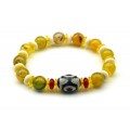 Браслет с бусиной дзи "Три глаза" шарик 10мм с агатом тонированным шарик 10мм цвет желтый Браслет с бусиной дзи "Три глаза" шарик 10мм с агатом тонированным шарик 10мм цвет желтый