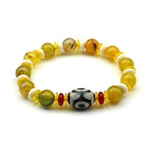 Браслет с бусиной дзи "Три глаза" шарик 10мм с агатом тонированным шарик 10мм цвет желтый