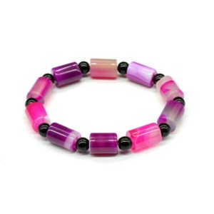 Браслет из агата тонированного цилиндр 8*12мм цвет фуксия, шарик 6мм