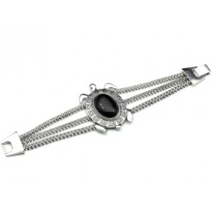 Браслет на металлической основе "Черепаха" с агатом черным (имитация), 21см