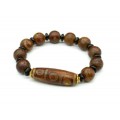 Браслет с бусинами Дзи Девять глаз бочонок 15*40мм, Три глаза шарик 14мм цвет шоколадный, 18см