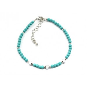 Браслет из бисера "Сердечки" шарик 3мм цвет бирюзовый, 17см. (иск.)