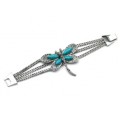 Браслет на металлической основе "Стрекоза" с бирюзой (имитация), 21см