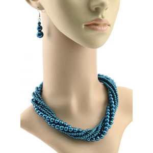 Колье и серьги из майорки 6 нитей цвет мурена, 44см (иск.)