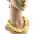 Колье и серьги из майорки 6 нитей цвет желтый, 44см (иск.)
