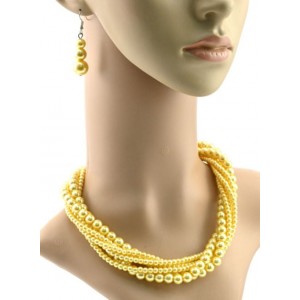 Колье и серьги из майорки 6 нитей цвет желтый, 44см (иск.)
