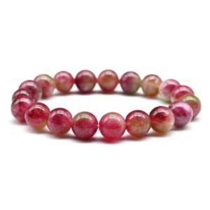 Браслет из кальцита тонированного шарик 10мм цвет клубничный