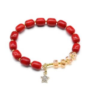 Браслет из кварца бочонок 8*10мм цвет красный (иск.)