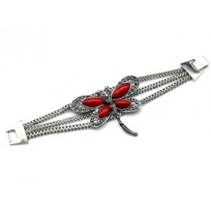 Браслет на металлической основе "Стрекоза" с кораллом (имитация), 21см Браслет на металлической основе "Стрекоза" с кораллом (имитация), 21см