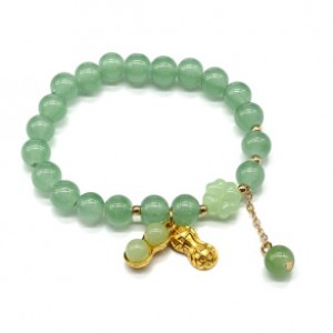 Браслет из нефрита (имитация) с подвеской Орешек шарик 8мм