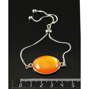 Браслет пластик оранжевый (эффект опала), овал 25х18мм, силиконовый стоппер