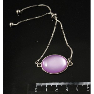 Браслет пластик сиреневый (эффект опала), овал 25х18мм, силиконовый стоппер