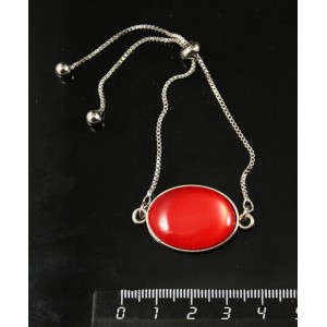 Браслет пластик красный (эффект опала), овал 25х18мм, силиконовый стоппер