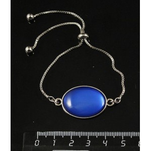 Браслет пластик синий (эффект опала), овал 25х18мм, силиконовый стоппер