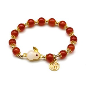 Браслет из сердолика (имитация) "Зайка" шарик 8мм